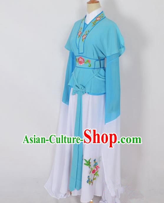 Traditional Chinese Professional Peking Opera Jordan-Sitting Water Sleeve Costume Blue Embroidery Dress, China Beijing Opera Diva Hua Tan Embroidered Clothing