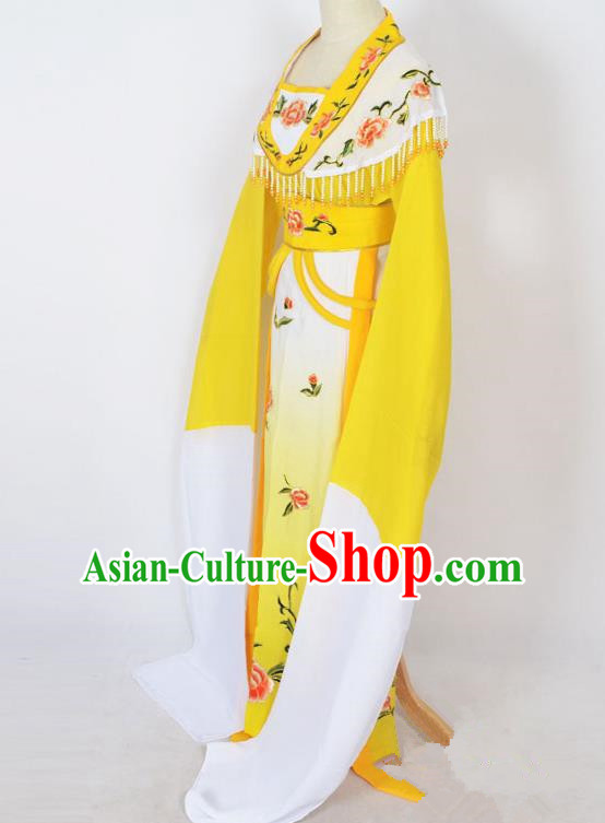 Traditional Chinese Professional Peking Opera Young Lady Princess Costume Yellow Embroidery Dress, China Beijing Opera Diva Hua Tan Embroidered Clothing