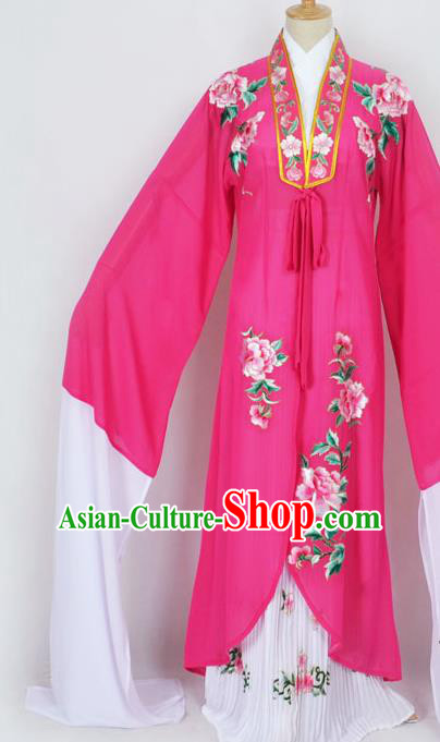 Traditional Chinese Professional Peking Opera Diva Princess Costume Embroidery Rosy Mantel, China Beijing Opera Hua Tan Young Lady Embroidered Clothing