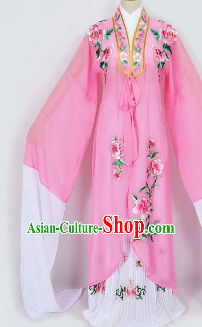 Traditional Chinese Professional Peking Opera Diva Princess Costume Embroidery Pink Mantel, China Beijing Opera Hua Tan Young Lady Embroidered Clothing
