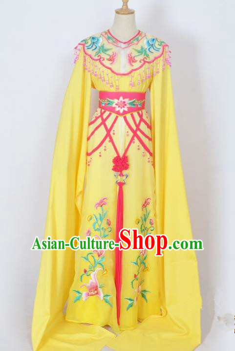 Traditional Chinese Professional Peking Opera Diva Young Lady Princess Costume Yellow Embroidery Dress, China Beijing Opera Hua Tan Embroidered Clothing