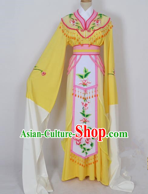 Traditional Chinese Professional Peking Opera Diva Young Lady Princess Water Sleeve Costume Yellow Embroidery Dress, China Beijing Opera Hua Tan Embroidered Clothing