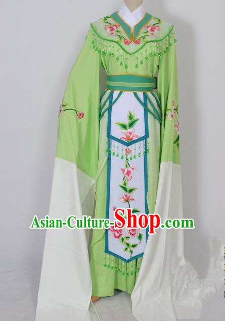 Traditional Chinese Professional Peking Opera Diva Young Lady Princess Water Sleeve Costume Green Embroidery Dress, China Beijing Opera Hua Tan Embroidered Clothing