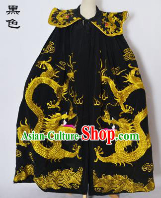 Traditional Chinese Professional Peking Opera General Costume Black Cloak, China Beijing Opera Swordplay Embroidered Dragons Cape