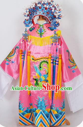Traditional Chinese Professional Peking Opera Imperial Empress Costume Pink Dress, China Beijing Opera Imperial Concubine Embroidered Robe and Headwear