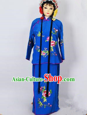 Traditional Chinese Professional Peking Opera Jordan-Sitting Costume Deep Blue Embroidery Dress, Children China Beijing Opera Diva Hua Tan Embroidered Maidservants Clothing