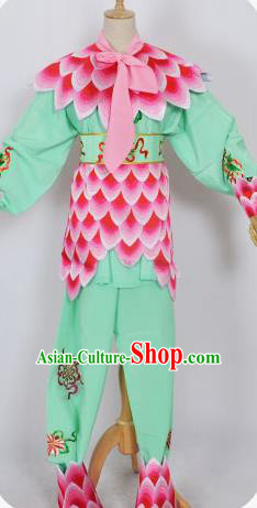 Traditional Chinese Professional Peking Opera Nezha Green Costume, China Beijing Opera Martial Arts Embroidered Clothing