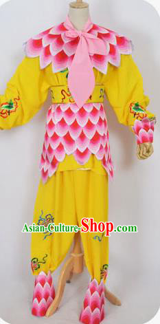 Traditional Chinese Professional Peking Opera Nezha Yellow Costume, China Beijing Opera Martial Arts Embroidered Clothing