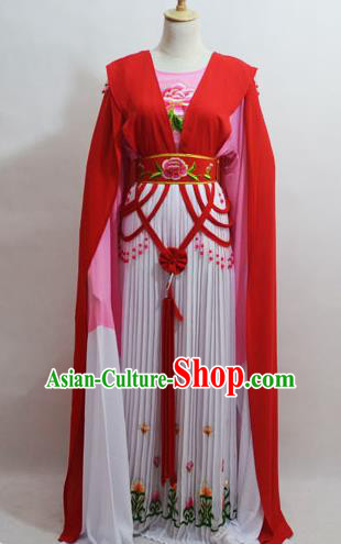 Traditional Chinese Professional Peking Opera Young Lady Princess Costume Water Sleeve Red Embroidery Dress, China Beijing Opera Diva Hua Tan Embroidered Clothing