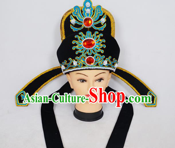 Traditional Handmade Chinese Classical Peking Opera Niche Hair Accessories Black Hat, China Beijing Opera Lang Scholar Headwear
