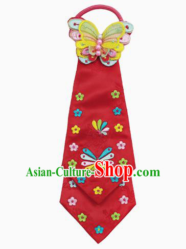 Traditional South Korean Handmade Hair Accessories Red Embroidery Headband, Top Grade Korea Children Hair Clasp Headwear for Kids