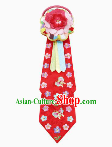 Traditional South Korean Handmade Hair Accessories Red Embroidery Flowers Headband, Top Grade Korea Children Hair Clasp Headwear for Kids