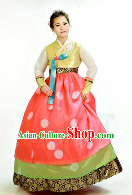 Traditional South Korean Handmade Hanbok Customization Mother Clothing Embroidery Blouse Watermelon Red Dress, Top Grade Korea Wedding Royal Hanbok Costume for Women