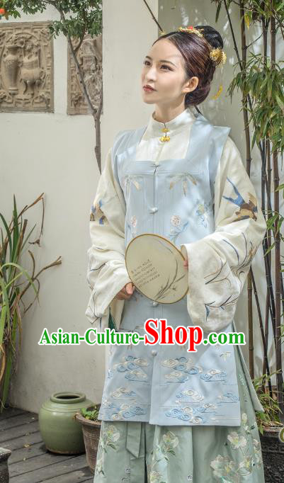 Traditional Ancient Chinese Ming Dynasty Palace Lady Costume Embroidery Sleeveless Over-dress, Elegant Hanfu Clothing Chinese Imperial Princess Clothing for Women