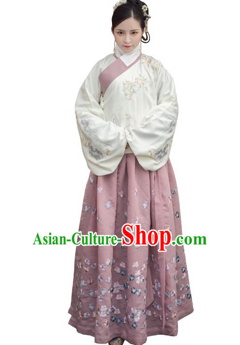 Traditional Ancient Chinese Ming Dynasty Imperial Princess Costume Embroidery Long Skirt, Elegant Hanfu Clothing Chinese Palace Lady Bust Skirt for Women
