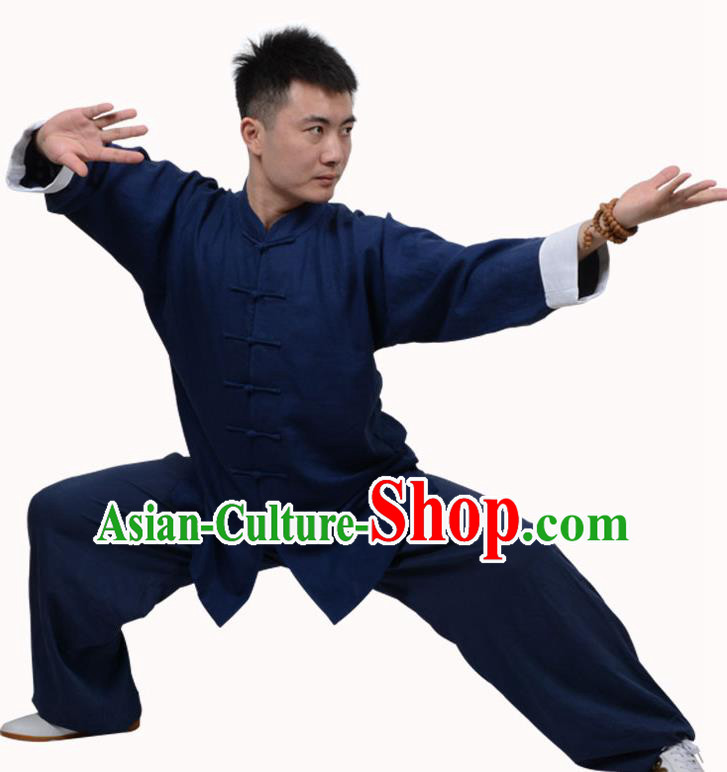 Top Martial Arts Costume Kung Fu Training Clothing, Tai Ji Plated Buttons Navy Uniform Gongfu Wushu Costume  for Women for Men