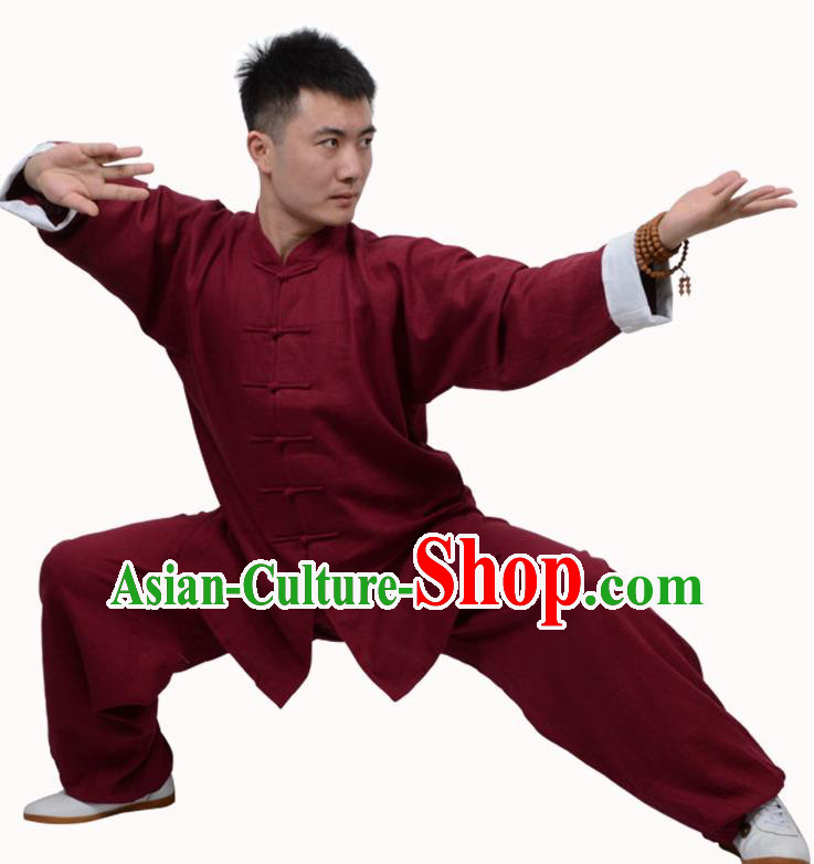 Top Martial Arts Costume Kung Fu Training Clothing, Tai Ji Plated Buttons Red Uniform Gongfu Wushu Costume  for Women for Men