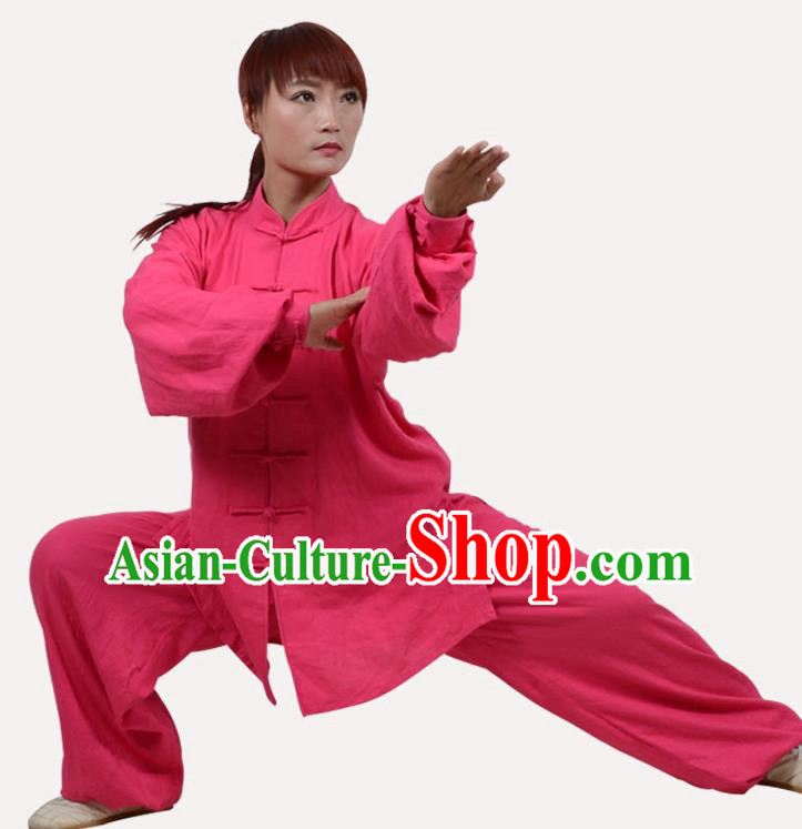 Top Grade Linen Martial Arts Costume Kung Fu Training Clothing, Tai Ji Rosy Uniform Gongfu Wushu Costume for Women for Men