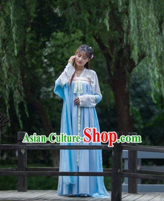 Traditional Ancient Chinese Young Lady Costume Blouse and Skirt, Elegant Hanfu Clothing Chinese Tang Dynasty Palace Maiden Embroidered Dress for Women