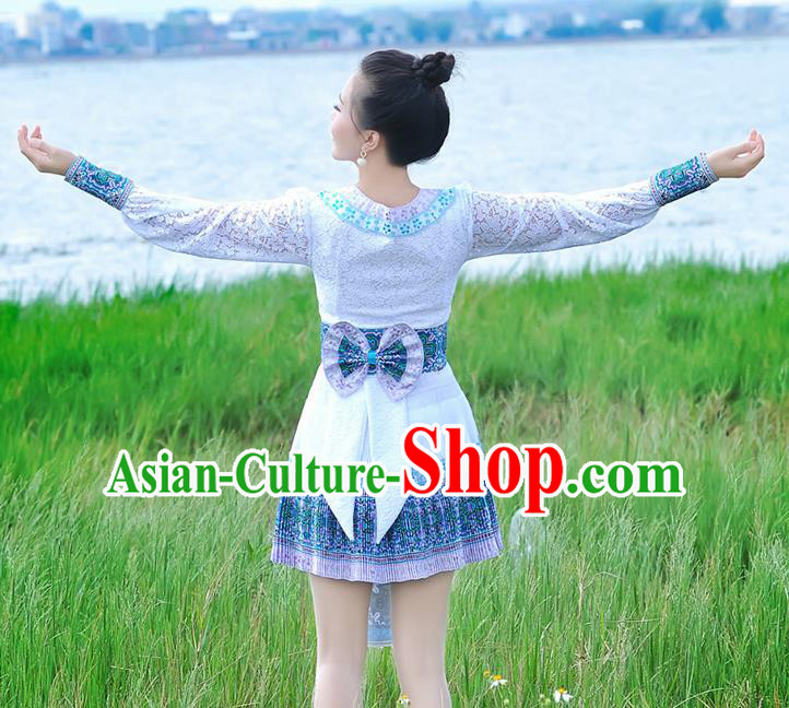 Traditional Chinese Miao Nationality Dancing Costume Hmong Female Folk Dance Ethnic Pleated Skirt Chinese Minority Nationality Embroidery Costume for Women