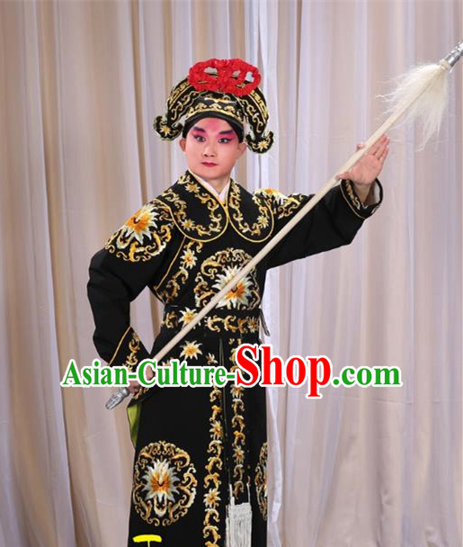 Traditional China Beijing Opera Takefu General Black Costume and Boots, Ancient Chinese Peking Opera Wu-Sheng Warrior Embroidery Yellow Clothing