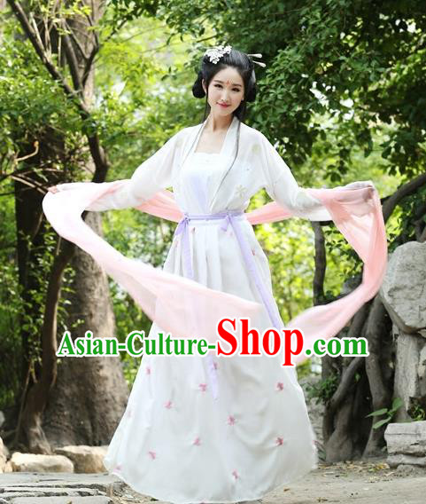 Traditional Ancient Chinese Hanfu Young Lady Costume, Elegant Hanfu Clothing Chinese Song Dynasty Princess Embroidery Dress for Women