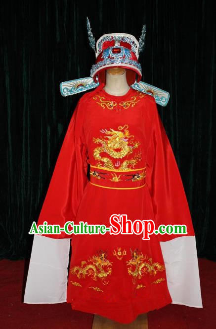 Top Grade Professional Beijing Opera Niche Costume Gifted Scholar Red Embroidered Robe, Traditional Ancient Chinese Peking Opera Embroidery Gwanbok Clothing for Kids