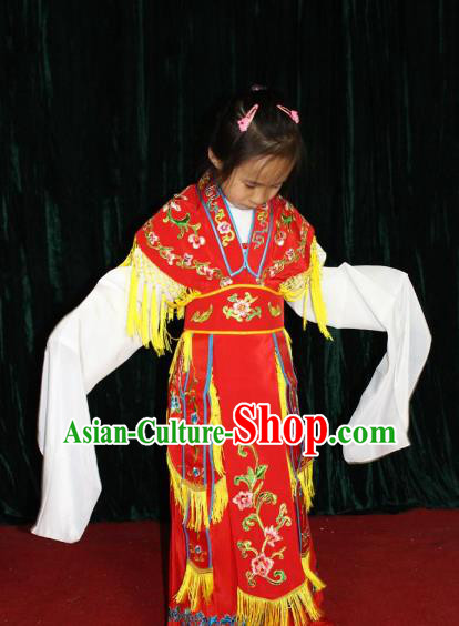 Top Grade Professional Beijing Opera Imperial Concubine Costume Hua Tan Embroidered Dress, Traditional Ancient Chinese Peking Opera Diva Embroidery Clothing for Kids