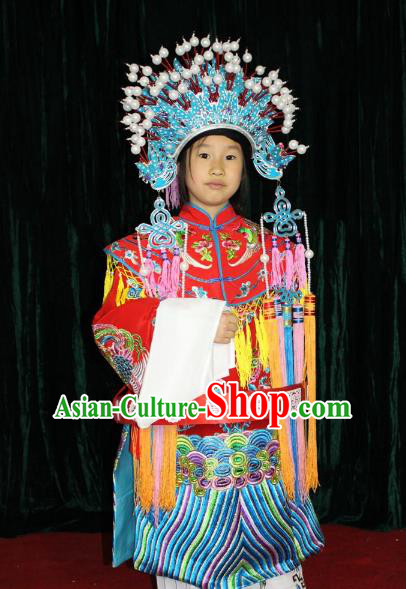 Top Grade Professional Beijing Opera Bride Embroidered Dress, Traditional Ancient Chinese Peking Opera Imperial Concubine Embroidery Clothing for Kids