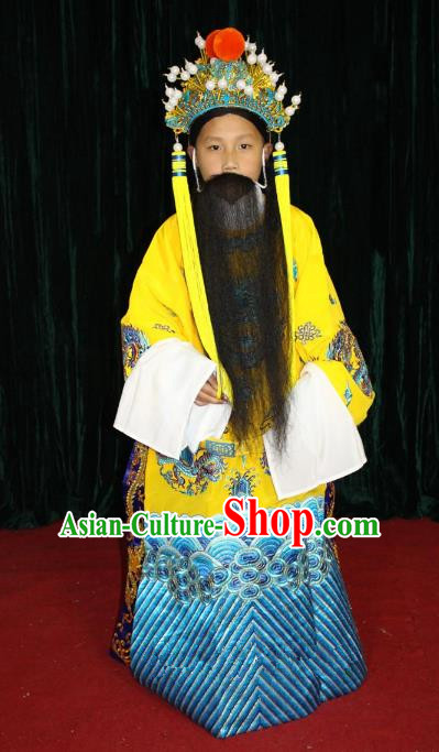 Top Grade Professional Beijing Opera Emperor Costume Embroidered Robe, Traditional Ancient Chinese Peking Opera Royal Highness Embroidery Dragons Clothing for Kids