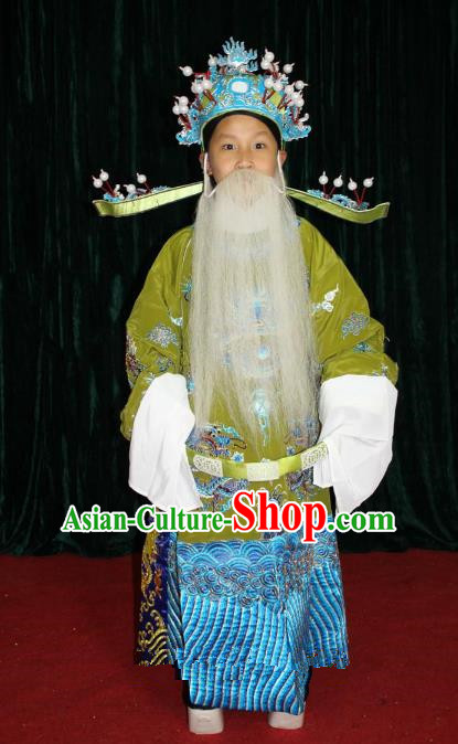 Top Grade Professional Beijing Opera Prime Minister Costume Embroidered Robe, Traditional Ancient Chinese Peking Opera Royal Highness Embroidery Dragons Clothing for Kids