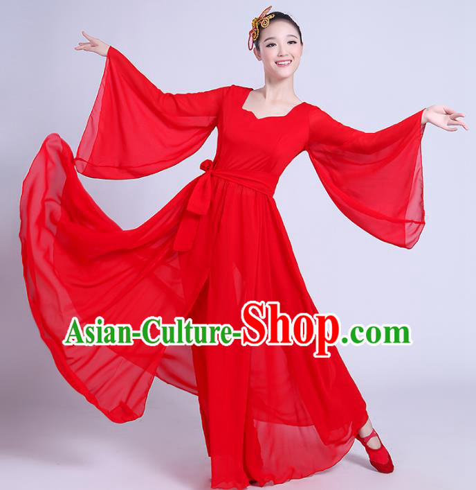 Traditional Chinese Classical Dance Yangge Fan Dancing Costume, Folk Dance Drum Dance Uniform Yangko Red Costume Complete Set for Women