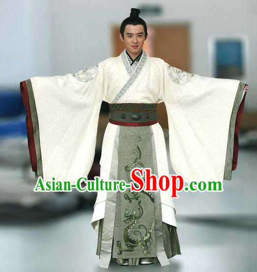 Traditional Chinese Ancient Qin Dynasty Emperor Embroidered Costume, China Han Dynasty Majesty Embroidery Hanfu Clothing
