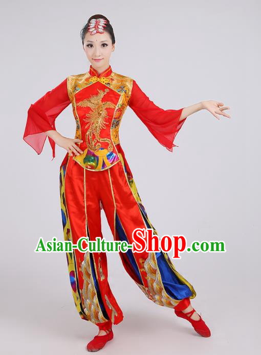 Traditional Chinese Folk Dance Costume Yangge Dance Red Uniform, Chinese Classical Fan Dance Waist Drum Dance Yangko Clothing for Women