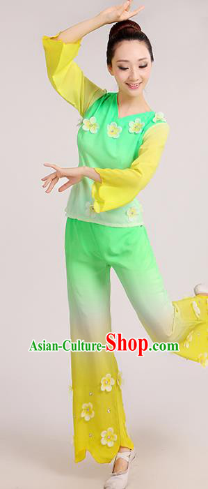 Traditional Chinese Folk Dance Costume Yangge Dance Green Uniform, Chinese Classical Fan Dance Waist Drum Dance Yangko Clothing for Women