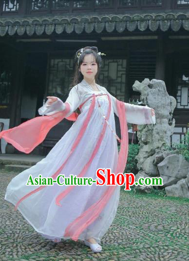 Traditional Chinese Tang Dynasty Imperial Concubine Costume White Fairy Dress, Elegant Hanfu Clothing Chinese Ancient Princess Clothing for Women