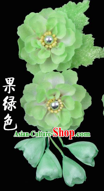Traditional Beijing Opera Diva Hair Accessories Green Silk Flowers Hairpins, Ancient Chinese Peking Opera Hua Tan Hair Stick Headwear