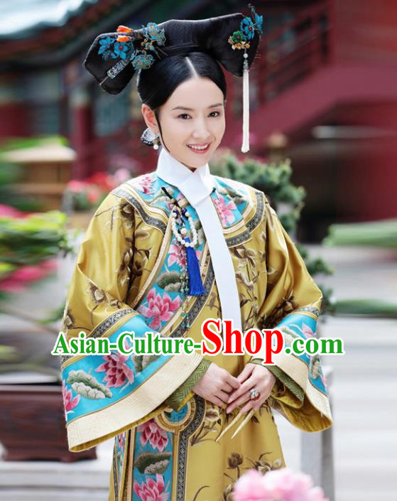Traditional Ancient Chinese Imperial Consort Costume, Chinese Qing Dynasty Manchu Mandarin Robes Imperial Concubine Embroidered Clothing for Women