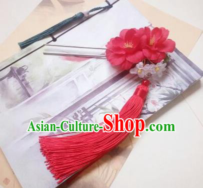 Traditional Chinese Ancient Classical Handmade Hair Accessories Palace Lady Red Flower Tassel Hairpin, Hanfu Hair Stick Hair Fascinators Hairpins for Women