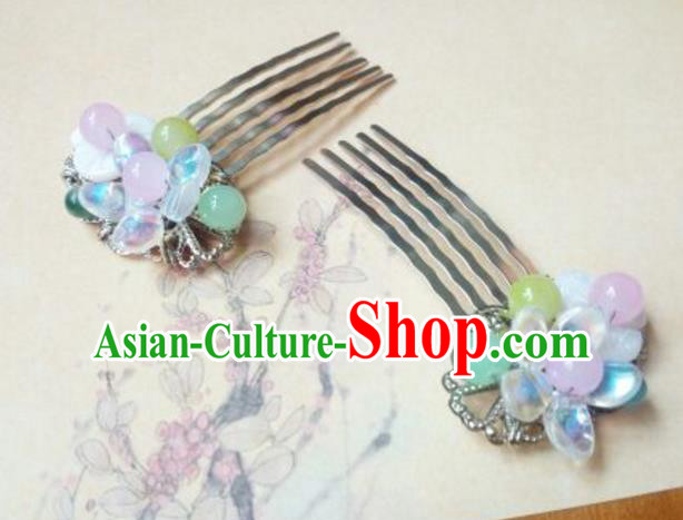 Traditional Chinese Ancient Classical Handmade Hair Accessories Barrettes Hairpin, Hanfu Blue Beads Tassel Step Shake Hair Fascinators Hairpins for Women