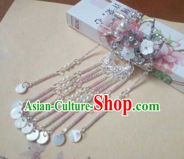 Traditional Chinese Ancient Classical Handmade Palace Lady Lotus Hairpin Hair Accessories, Hanfu Tassel Hair Comb Hair Fascinators Hairpins for Women