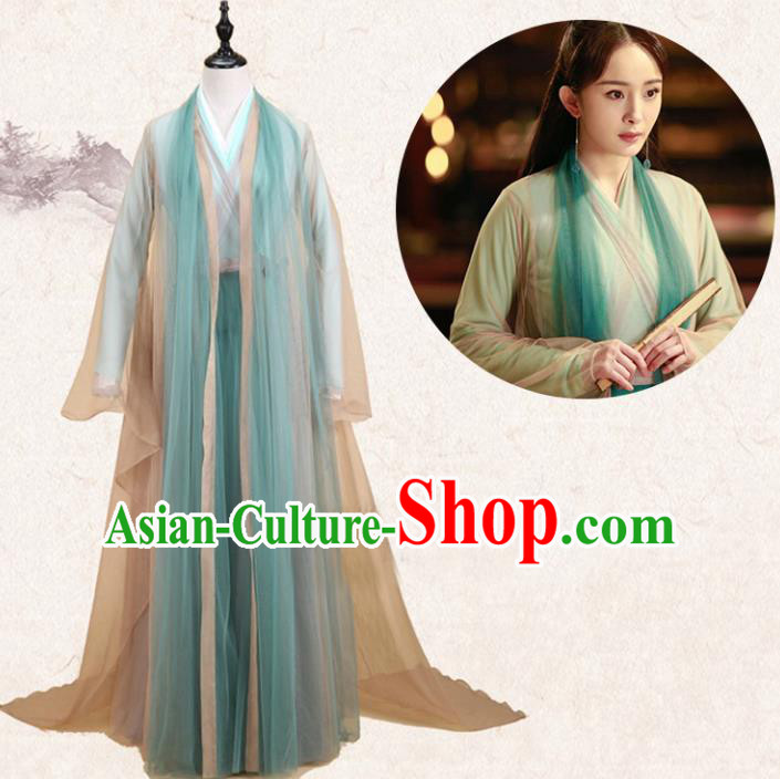 Traditional Ancient Chinese Ten great III of peach blossom Fairy Green Costume, Elegant Hanfu Clothing Chinese Han Dynasty Imperial Princess Dress Clothing for Women