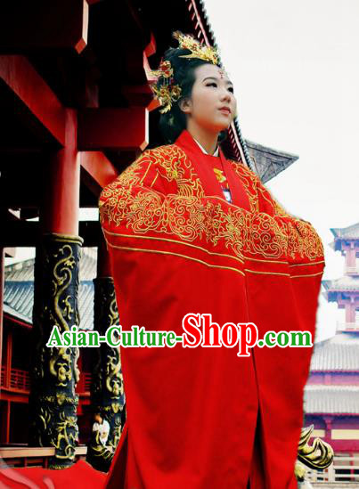 Traditional Ancient Chinese Imperial Empress Wedding Red Costume Complete Set, Elegant Hanfu Clothing Chinese Ming Dynasty Imperial Concubine Embroidered Clothing
