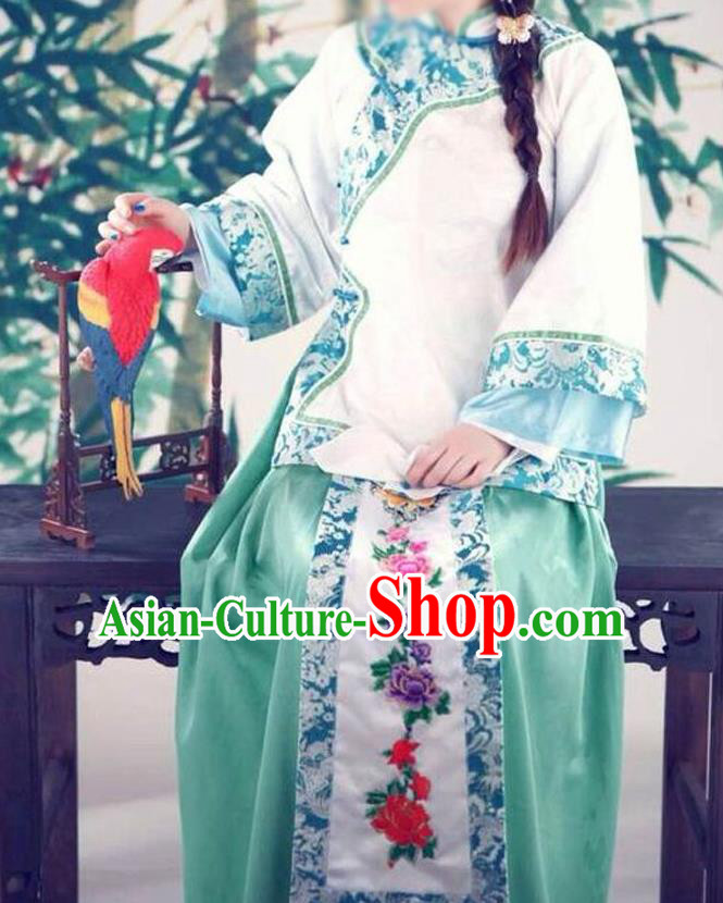 Traditional Ancient Chinese Republic of China Princess Costume Imperial Consort Blue Xiuhe Suit, Elegant Hanfu Clothing Chinese Qing Dynasty Nobility Dowager Clothing for Women