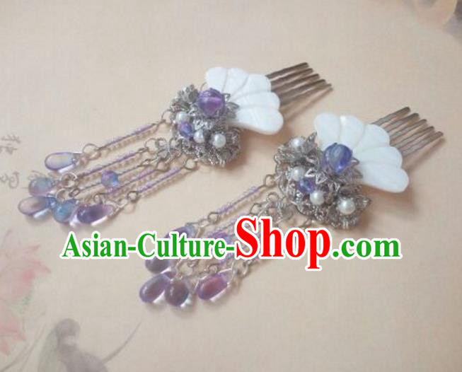 Traditional Handmade Chinese Ancient Classical Palace Lady Purple Tassel Hair Accessories Hair Jewellery, Hair Fascinators Hairpins for Women