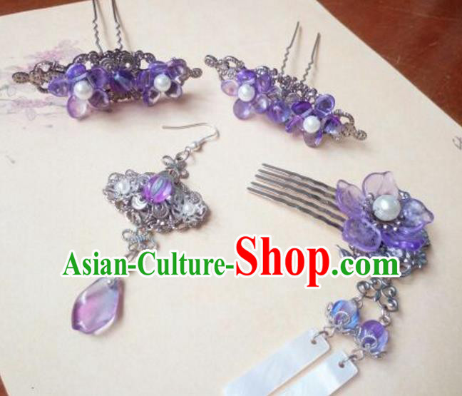 Traditional Handmade Chinese Ancient Classical Hair Accessories Hairpins Tassel Step Shake Hair Comb Complete Set for Women