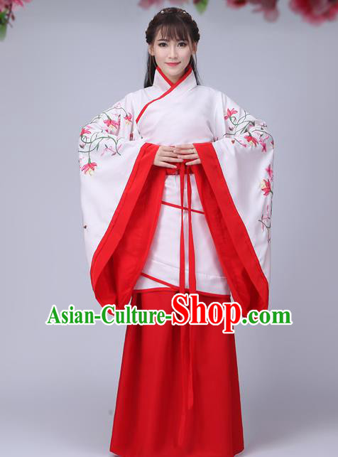 Traditional Chinese Han Dynasty Palace Lady Fairy Costume Embroidery Wide Sleeve Curve Bottom, Elegant Hanfu Clothing China Ancient Princess Clothing for Women