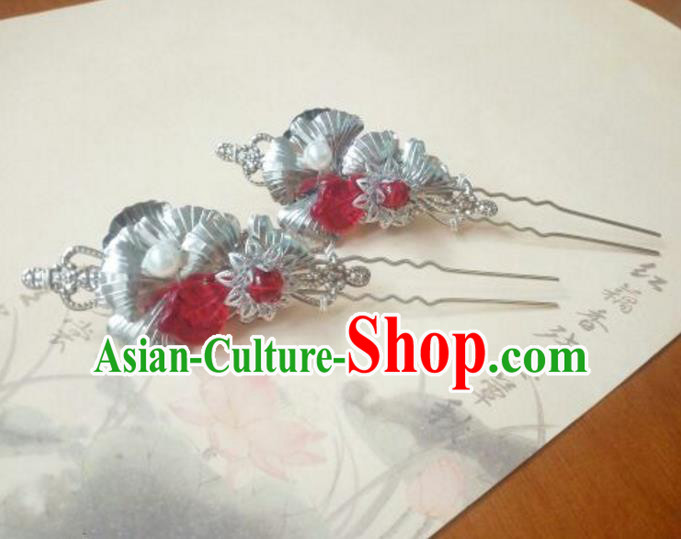Traditional Handmade Chinese Ancient Classical Hanfu Hair Accessories Red Beads Princess Palace Lady Hairpins Hair Stick for Women