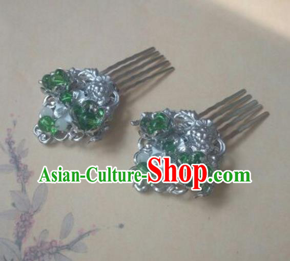 Traditional Handmade Chinese Ancient Classical Hanfu Hair Accessories Hairpins, Princess Palace Lady Green Hair Comb for Women