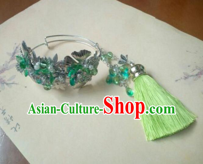 Traditional Handmade Chinese Ancient Classical Hanfu Bracelet, Princess Palace Lady Green Bangle for Women